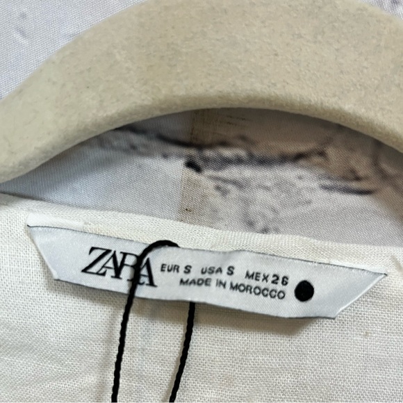 NWT_ZARA SS24 ZW COLLECTION DRAPED LINEN BLEND DRESS WHITE S - Picture 5 of 6